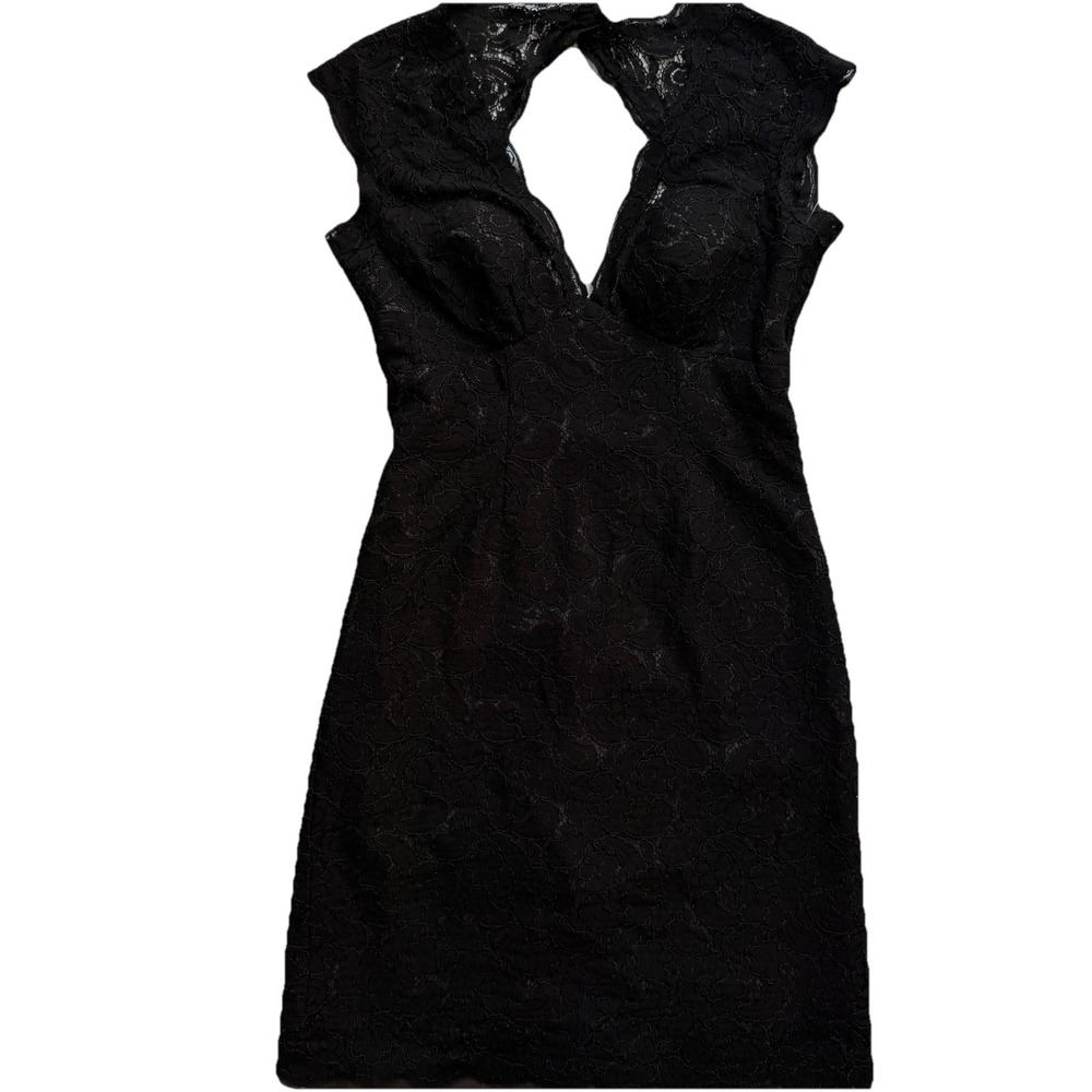Vtg by Watters Black Lace Cocktail Dress Women's Size 4 Cap‎ Sleeve Keyhole Back